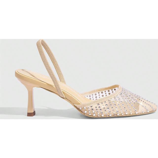Cuccoo Apricot Mesh & Rhinestone Detail Pointed Toe High Heel Pumps For Women,Formal Occasions,Party, Wedding, Vacation Spring Shoes Spring Break Easter Prom
