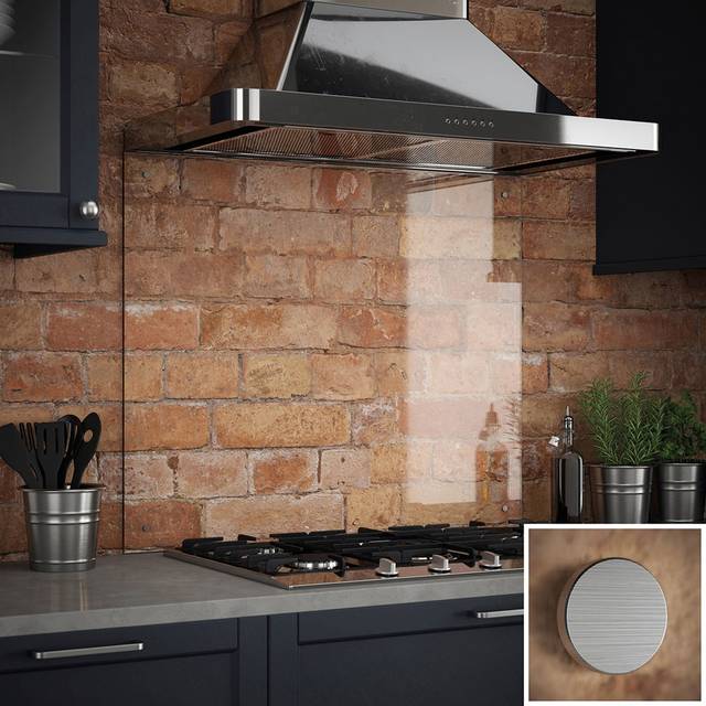 Clear Glass Kitchen Splashback With Brushed Caps 900X700Mm, Clear