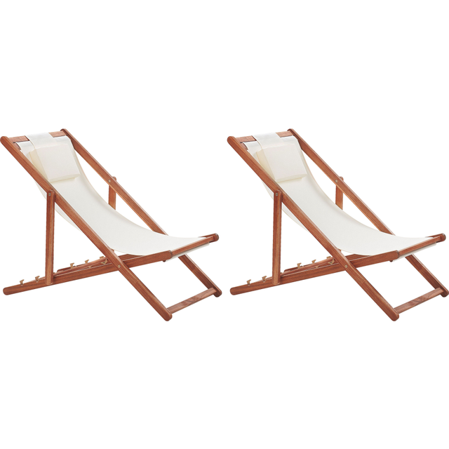 Beliani Set of 2 Folding Deck Chairs and 2 Replacement Fabrics (Various Options) Dark Wood AVELLINO, White