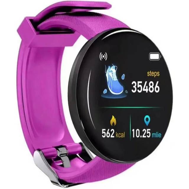 (PURPLE) D18 Smart Watch for Men Kids Color Screen Smartwatch Sports Tracker Blood