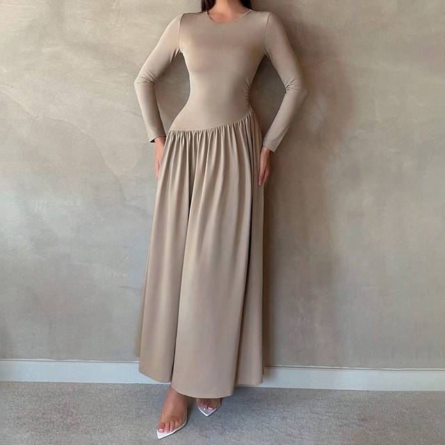 SHEIN Elegant Flounce Hem Long Sleeve Dress For Spring & Autumn