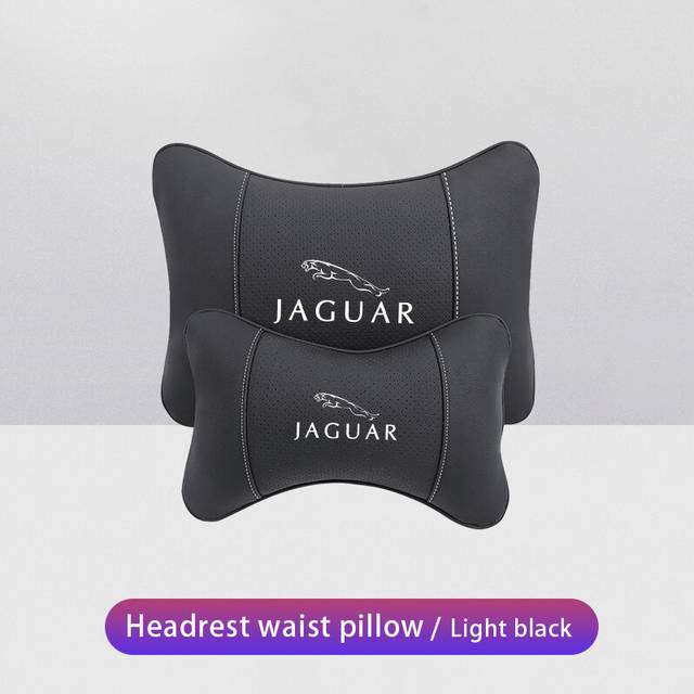 (Black) Car Neck Pillows Pu Leather Memory Foam Headrest Lumbar Cushion For Jaguar