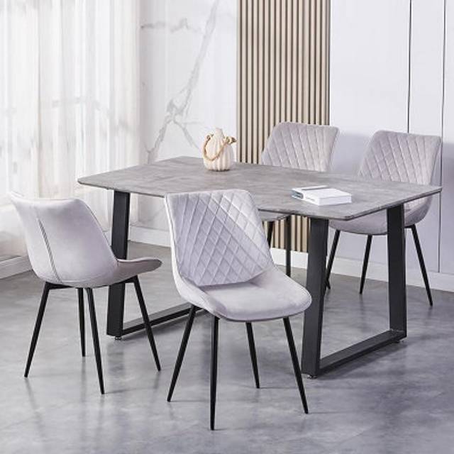 Mcc Direct - Set of 2 Velvet Padded Seat Dining Chairs with Metal Legs elle light grey