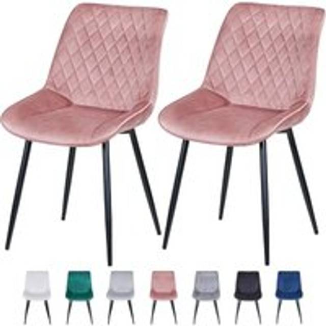 Mcc Direct - Set of 2 Velvet Padded Seat Dining Chairs with Metal Legs pink