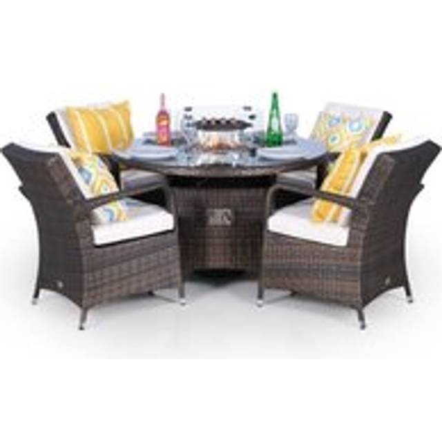 Arizona Fire Pit 4 Seater Round Rattan Dining Set - Brown