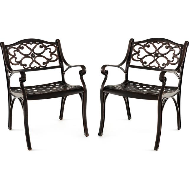Costway Cast Aluminium Patio Chair Set of 2 - Brown - 84.7 x 63.6 x 25.1cm