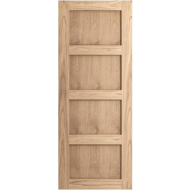 Jeld-Wen Oak Internal Unfinished Shaker 4 Panel Barn Door (121712) Size (Height x Width x Thickness): 2073x862x35mm (81.6&apos;&apos;x33.9&apos;&apos;