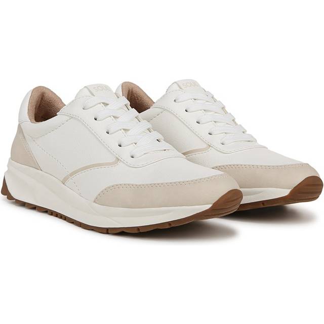 Soul Jackson Lace Up Sneaker Wedges, White / Beige Faux Leather, 9.5M Almond Toe