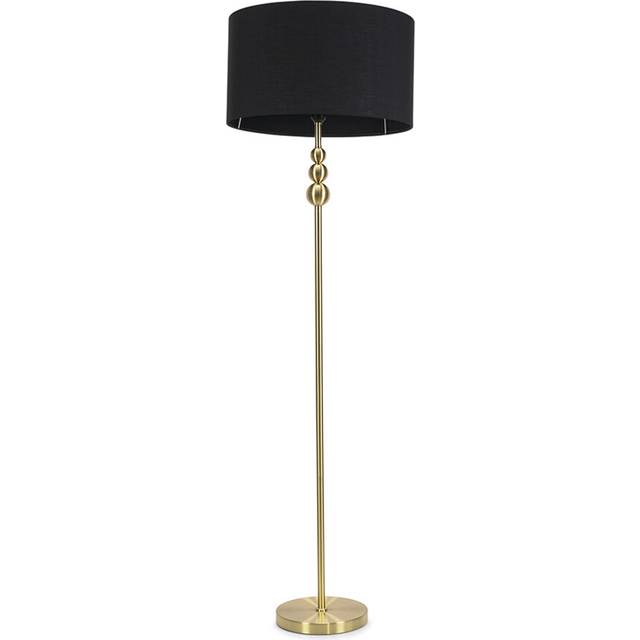Marissa Fabric Drum Shade with Brushed Gold Ball Floor Lamp with Bulb - Black - One Size