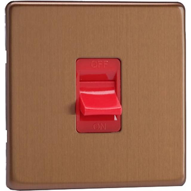 Varilight Urban 45A Single Plate Cooker Red Rocker Switch Brushed Bronze Screw Less Plate