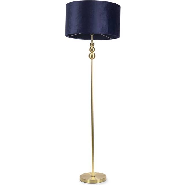 Marissa Velvet Drum Shade with Brushed Gold Stacked Ball Floor Lamp - Navy - One Size