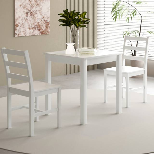 (All White, Small Table With 2 Chairs) Wooden Dining Set Available in 2 Sizes and 4 Colours With 2 Or 4 Chairs