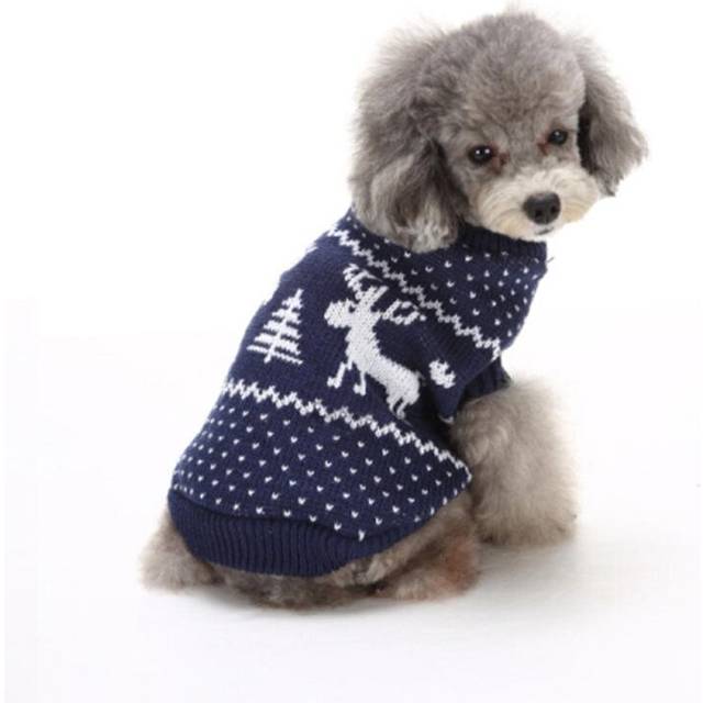 (Navy, M) Christmas Pet Dog CatSnow And Deer Winter Warm Sweater Hoodie Pappy Jumpsuits