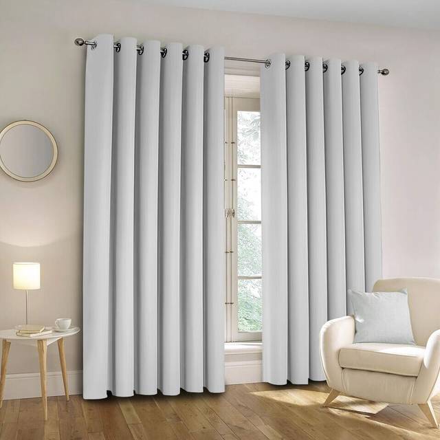 "(Silver, 90"" width x 90"" drop - 228cm width x 228cm drop.) Thermal Blackout Plain Eyelet Ring Top Curtains"