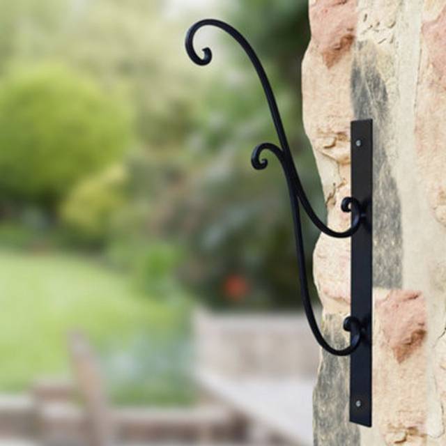 Set of 2 Extra Large Ornate Black Outdoor Garden Basket Wall Bracket - Brown - 2 Pack