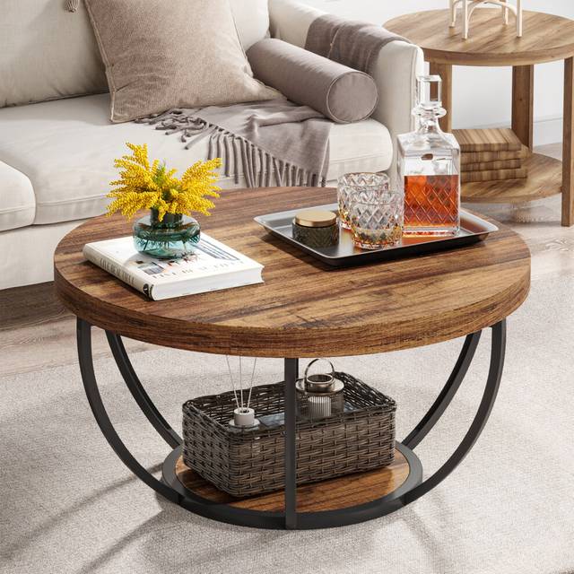 Tribesigns Round Coffee Table, Industrial 2-Tier Circle Coffee Table