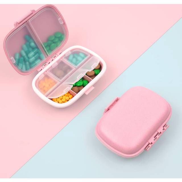 (Pink) Pill Box Organiser, Portable Medicine Storage Box with 8 Compartments, Pill Case Pill Dispenser to Hold Vitamins, Cod Liver Oil