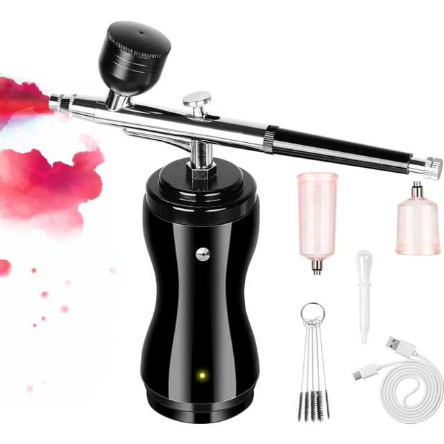 Chronus Airbrush Kit, Cordless Airbrush Compressor, 36PSI Rechargeable Airbrush Gun, Airbrush Makeup with 0.3mm Nozzle and Cleaning Brush Set(Black)
