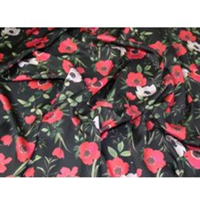 Deadstock Charmeuse Silky Satin Fabric Red on Black