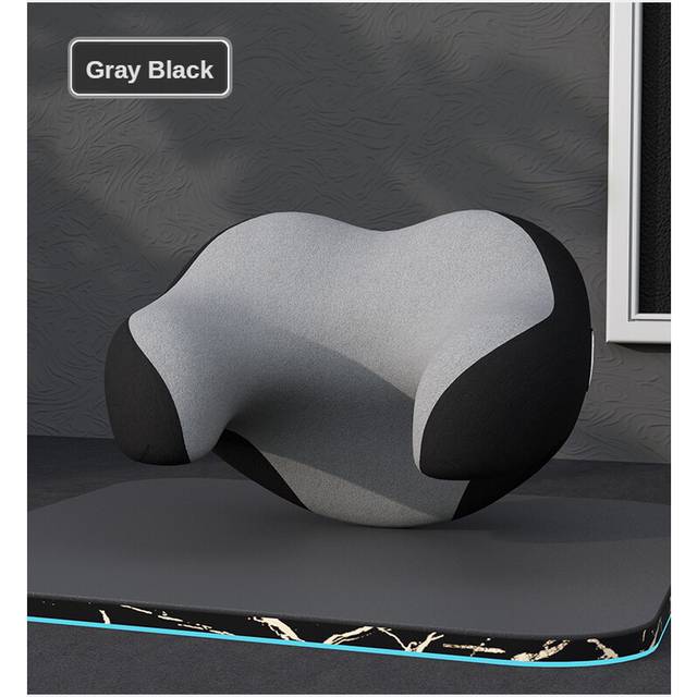 (Black Gray) 1 PC Car U-shaped Headrest Neck Pillow Memory Foam Cushion Cloth Cover