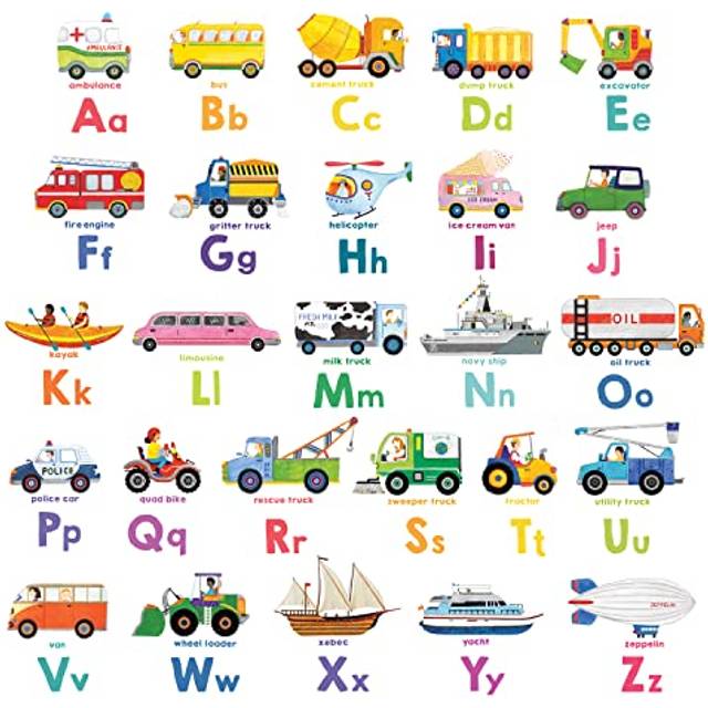 DEcOWALL BA-2005N Transport Alphabet Kids Wall Stickers Wall Decals Peel and Stick Removable Wall Stickers for Kids Nursery Bedroom Living Room