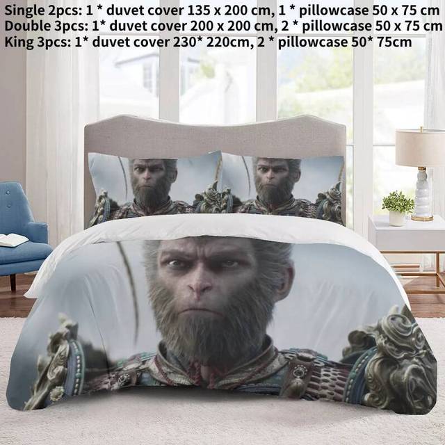 (Style C, Double) Black Myth Wukong Game 3d Quilt Duvet Cover Bedding Set Pillowcase Single Double