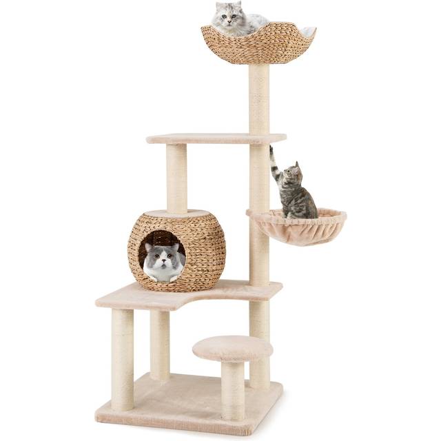 Multi-Level Cat Tree with Cattail Condo and Plush Perch-Beige
