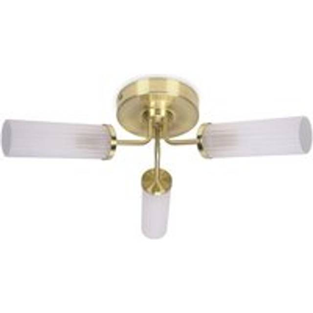 Canya 3 Way IP44 Rated Bathroom Frosted Reeded Glass Flush Ceiling Light - Gold - One Size