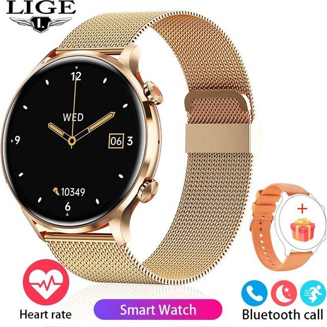 (Mesh Rose gold 1, Bluetooth call watch) Smart Watch Woman BLE 5.2 Bluetooth Call Waterproof Fitness Healthy Tracker