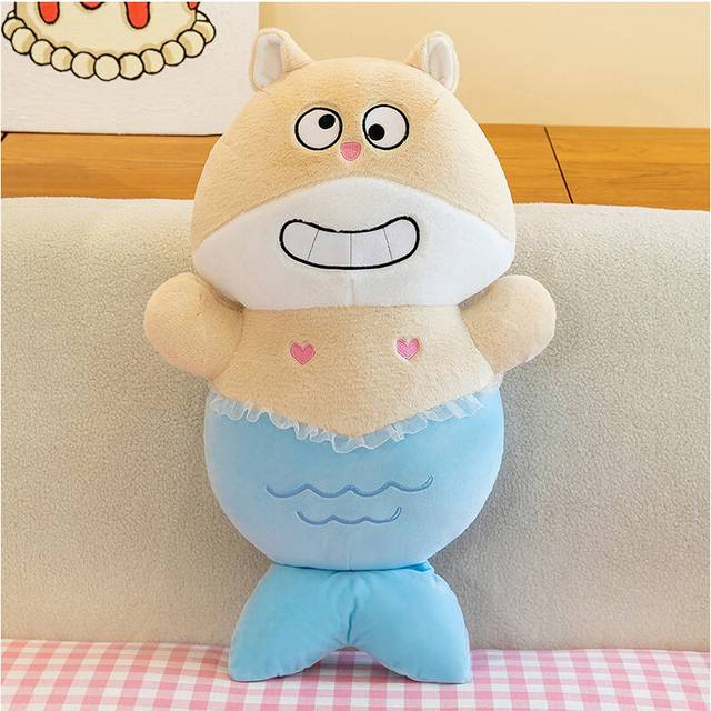 (Blue, 40cm/15.75in) Cat Mermaid Plush Toy Fashion Comfortable Cute Girl Sleeping Pillow Long Doll