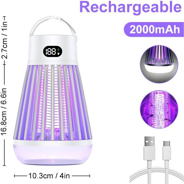 (NEW white) Outdoor Camping Mosquito Killer Lamp LCD Anti Mosquito Repellent Electric Kills Fly Trap Led Insect Repeller Charging Bug Zapper