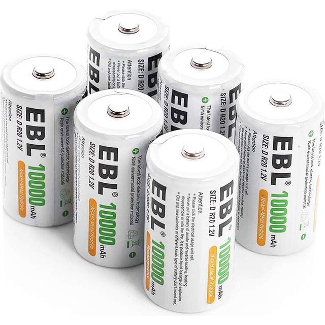 EBL 6 Counts D Rechargeable Batteries 10000mAh High-capacity D Size NiMH Batteries with Durable Storage Case for D Cell Rechargeable Batteries