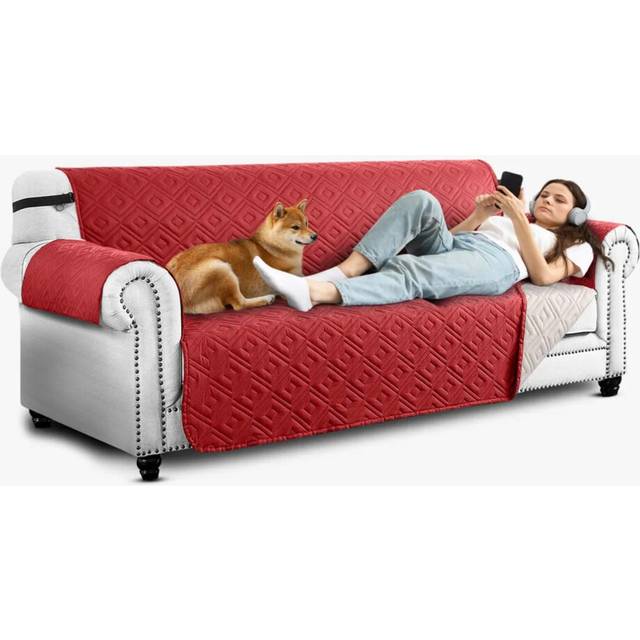 (3 Seater Sofa Cover, Burgundy-Beige) Pet Sofa Slipcover Reversible Couch Protector Covers