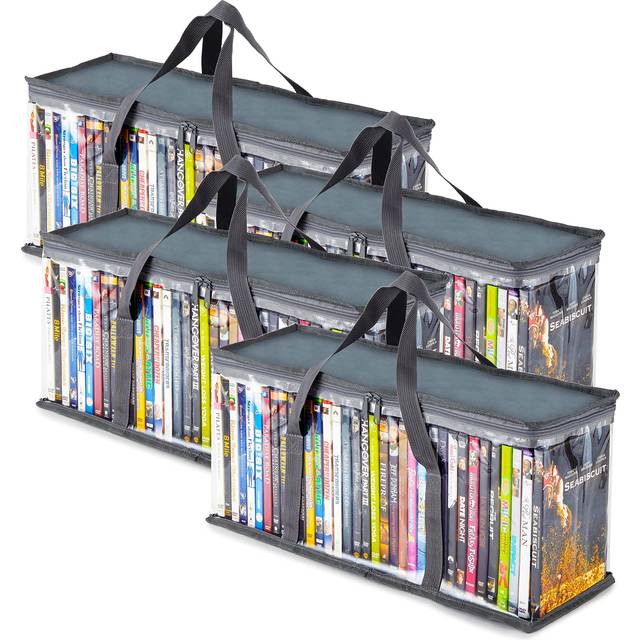 Stock Your Home DVD Storage Bags Set of 4 Media Organizer Bag for DVDs  CDs  Blu Ray Disc  Movie Cases  VHS Box  Video Game Di