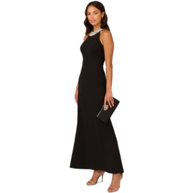 Adrianna Papell Studio Faux Pearl Neckline Dress, Black