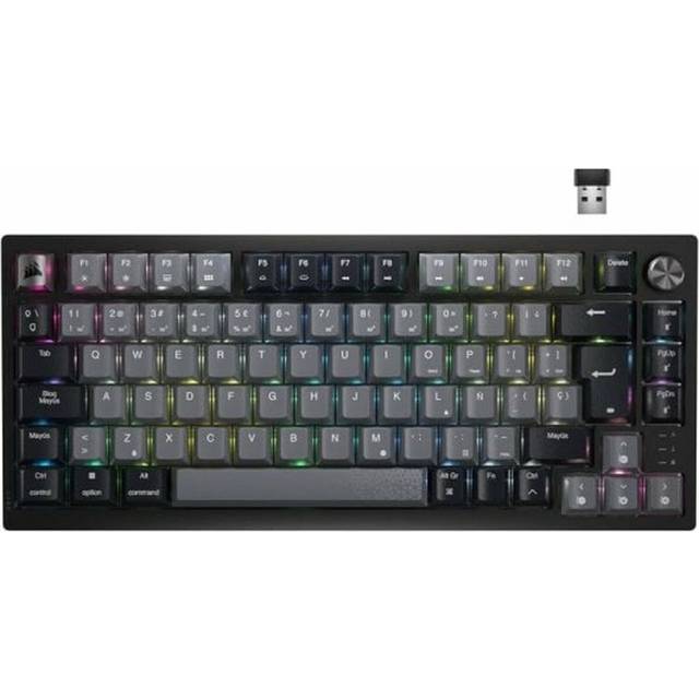CORSAIR K65 PLUS WIRELESS 75% RGB hett utbytbart mekaniskt speltangentbord - försmorda MLX linjära brytare - ljudisolering - PBT-tangentbord - QWERTY ES - svart
