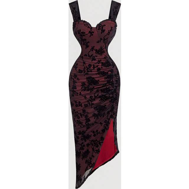 SHEIN Women&#39;s Elegant Floral Flocked Mesh Slit Dress,Black Homecoming Dress,Witch Dress,Vampire Dress,Elegant Women Dresses,Day Of The Dead Outfit,Goth
