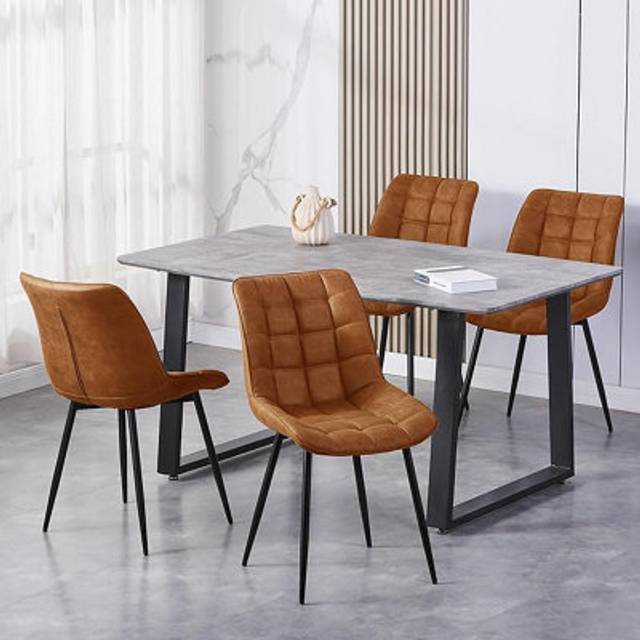Mcc Direct - set of 2 Faux Matte Suede Leather Dining Chairs with Padded Seat and Metal Legs alba tan