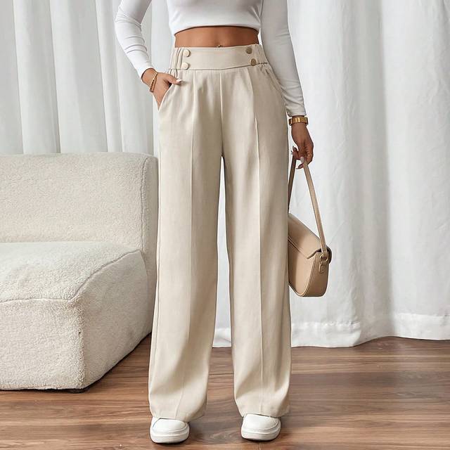 SHEIN Women&#39;s Elegant Straight-Leg Office Pants With Double Buckle,Women Fall Clothes ,Office Siren,Business Women Clothes,Elegant Effortless Chic Essential