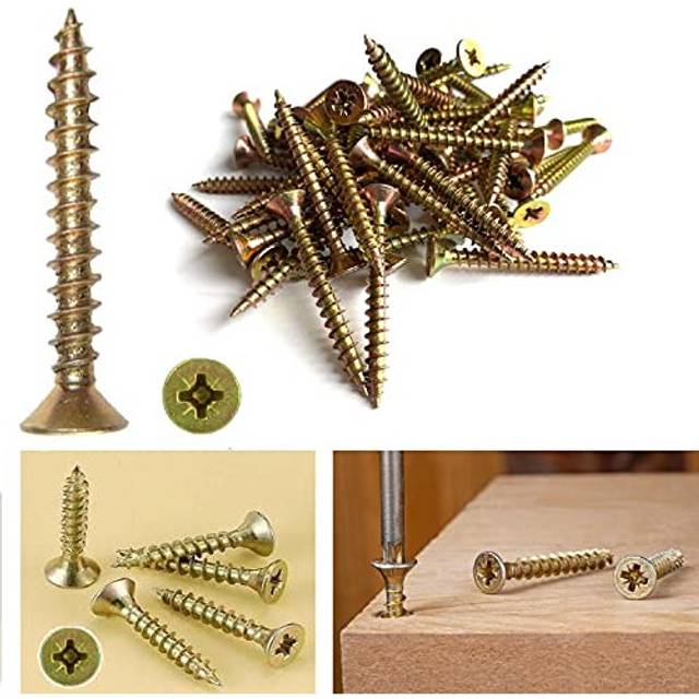 TERF Multi Purpose Screws 6.0 X 45mm Pozi Flat Double Countersunk Zinc Yellow Screws For PVCu Wooden Timber Chipboard MDF and other similar types