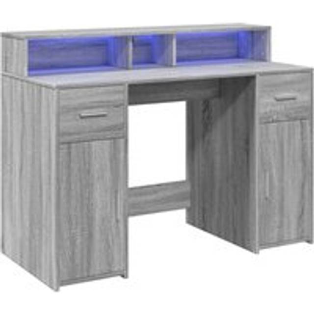 vidaXL Desk with LED Lights Grey Sonoma 120x55x91 cm Engineered Wood