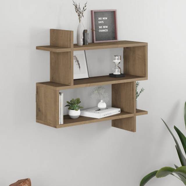 Decortie Paralel Dark Oak Effect Wall Mounted Bookcase Display Unit - Brown
