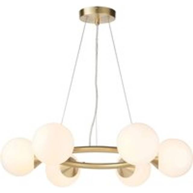 Merano Grosseto 6 light White Gloss Glass Satin Brass Plate Ceiling Light - Brown - 59.5 x 59.5 x 162cm