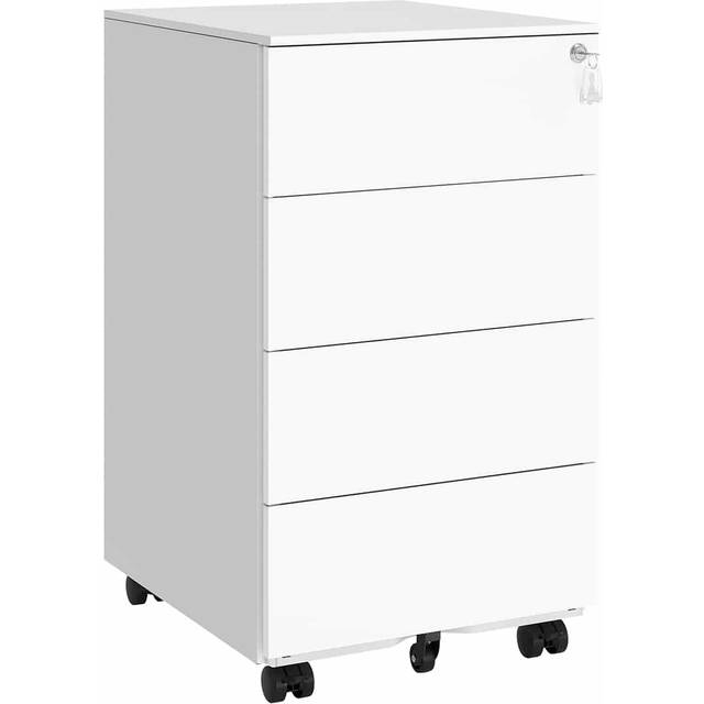 Lockable Mobile File Cabinet with 4 Drawers, White / 69H