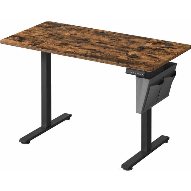 SONGMICS Elektriskt sitt-stående skrivbord, höjdjusterbart skrivbord, 60 x 120 x (72-120) cm, 4 minneshöjder, förvaringsväska, för kontor, rustikt brunt och bläcksvart LSD132K01