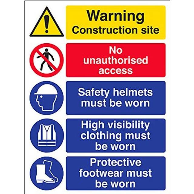 "VSafety 6C018BC-R""Multi Hazard Site Safety/High Visibility Clothing"" Warning Building Sign, Rigid Plastic, Portrait, 300 mm x 400 mm,..."