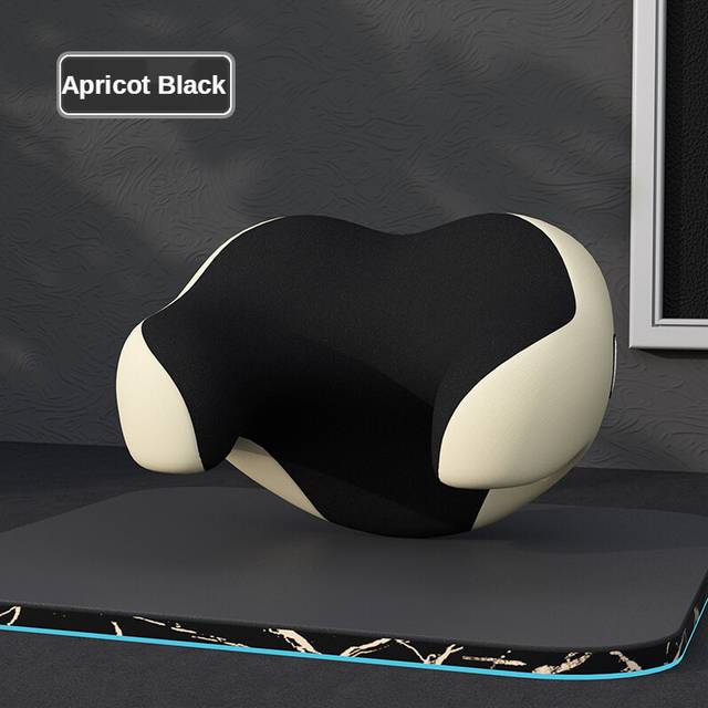 (Apricot Black) 1 PC Car U-shaped Headrest Neck Pillow Memory Foam Cushion Cloth Cover