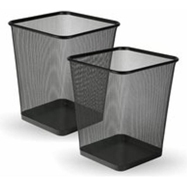 Black Square Metal Mesh Waste Paper Bin Lightweight Mesh Trash Can - 2 Pack