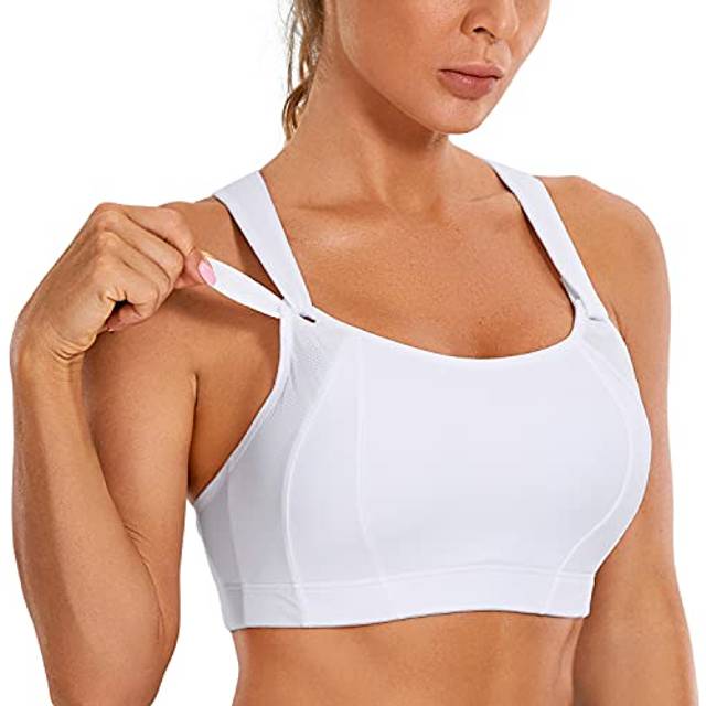 SYROKAN Women's Sports Bra Front Adjustable High Impact Support Padded Wireless Racerback Plus Size Running Bra White 32B