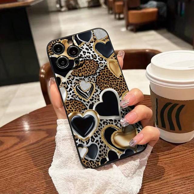 SHEIN Valentines Leopard Print Flower 1pc Shock-Proof Colorful Painted Matte TPU Phone Case Compatible With Iphone
